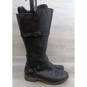 Teva Women's Boots‎ Black Leather 6 Zip Buckle Comfort Moto Outdoor Fall Shoes